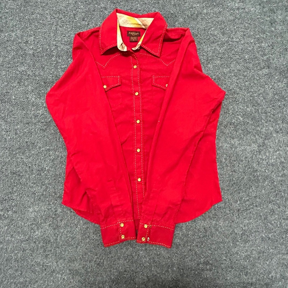 LifeStyle Western Shirt Womens Size M Red Cotton Pearl Snap Long Sleeve Cowgirl